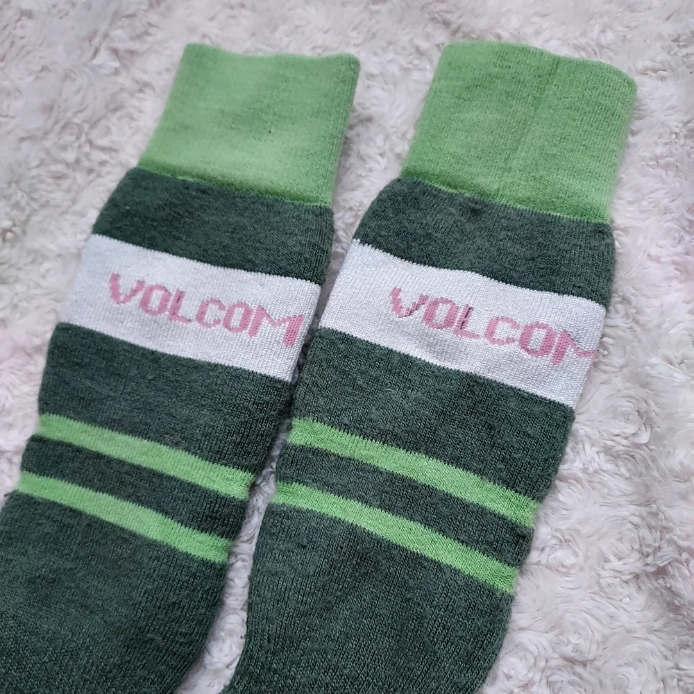 Volcom Heavyweight Green striped Winter Snow Cold Weather Socks Ski